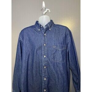 Miller Lite Beer Harriton Shirt Mens Large Blue Denim Button Down Embroidered